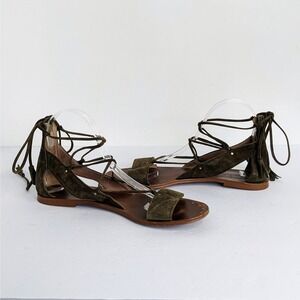 Madewell Sandals Bridget Womens 8.5 Dark Green Suede Lace Up Gladiator Tassel